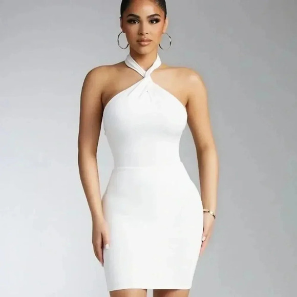 Naked Wardrobe So Twisted Halter Bodysuit in White - Picture 1 of 7